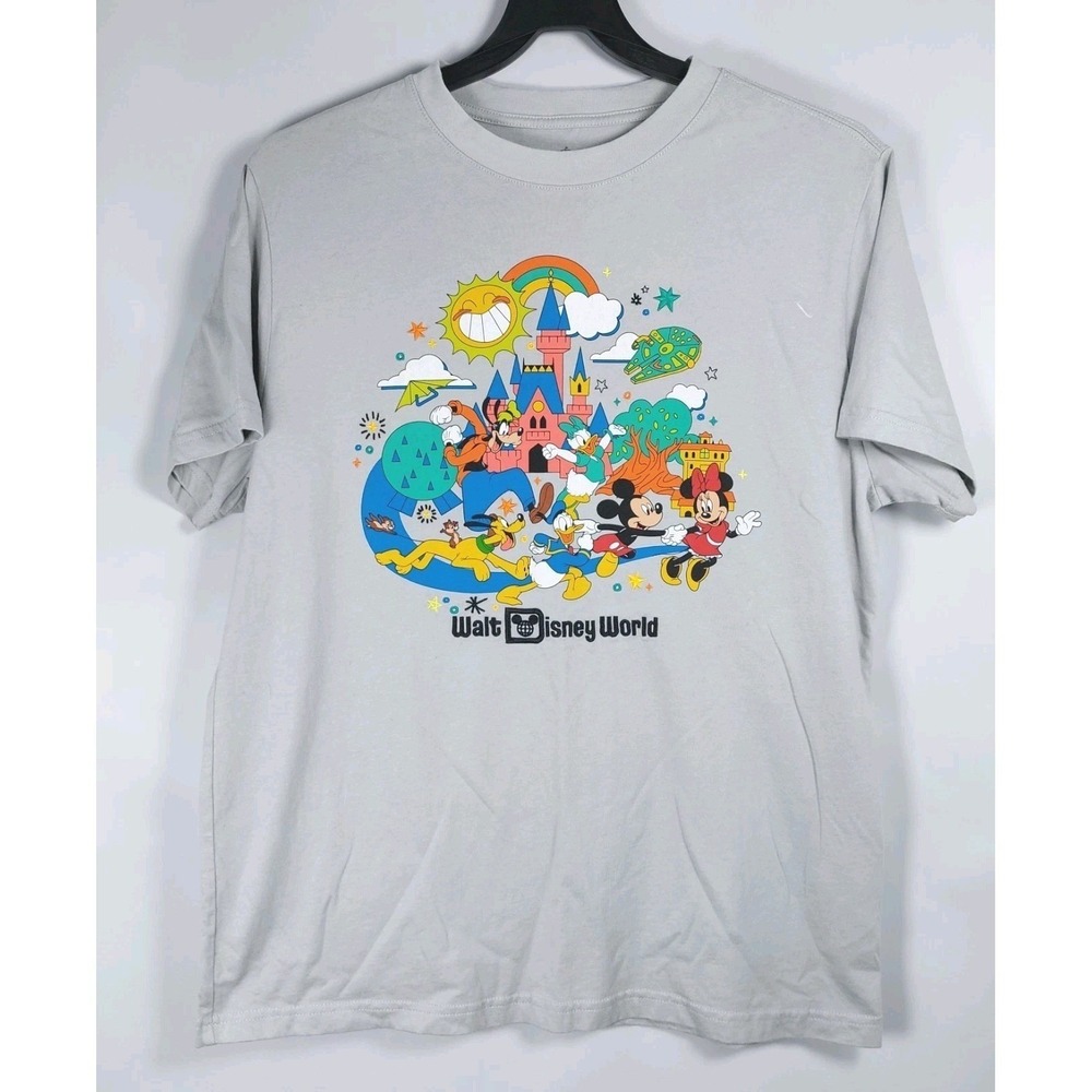Disney Parks Play In The Park T-Shirt Gray Adult‎ L Mickey Minnie Goofy Donald